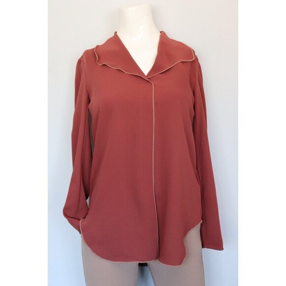 Aritzia Babaton Women's Size XXS Orange Cider Gold Rena Blouse V-Neck Collar Top - Picture 1 of 8